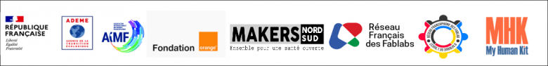 Logos des partenaires AIMF RFFLABS REFFAO FONDATION ORANGE ADEME MAKERSNORD SUD MY HUMAN KIT